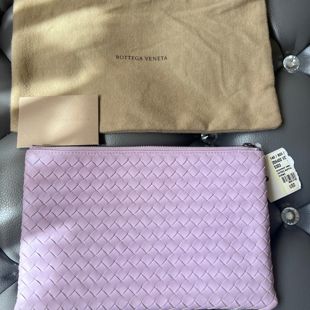 Bottega Veneta Lavender Intrecciato Zip Pouch